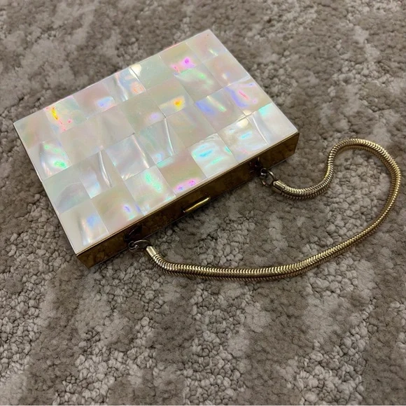 Vintage 1950’s Mother Of Pearl Brass Cosmetic Comb Lipstick Compact Case Purse - Picture 2 of 13